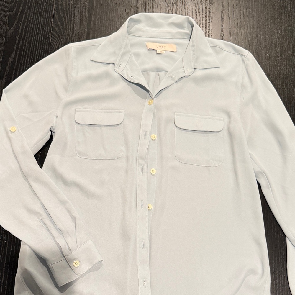 LOFT Soft Blue Casual Button-Down Shirt